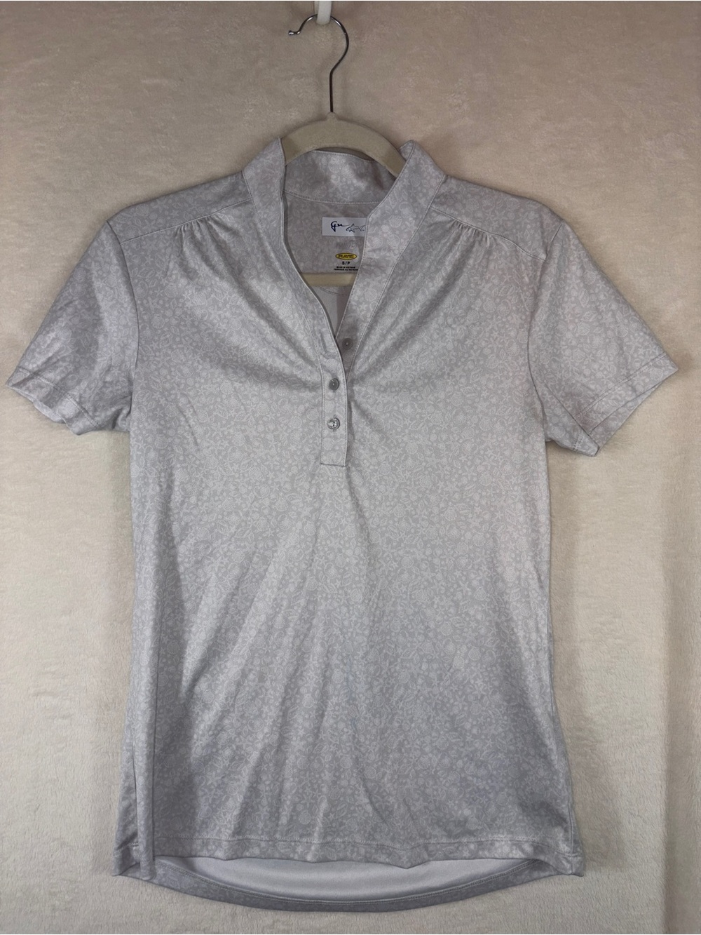 Greg Norman Patterned Short Sleeve Polo Top Gray Small